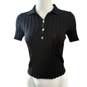 Zara Black Ribbed Button Down stretch Shirt, size Small